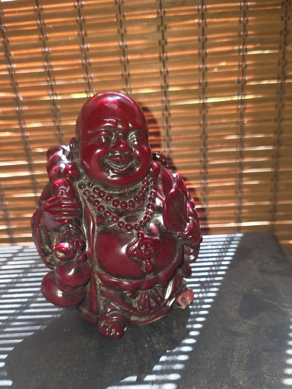 Red Resin Laughing Buddha Figurine – Decorative Home Sculpture